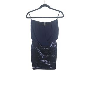 Entry‎ Dress Small Womens Blue Sequins Mini Sleeveless Pullover Strapless